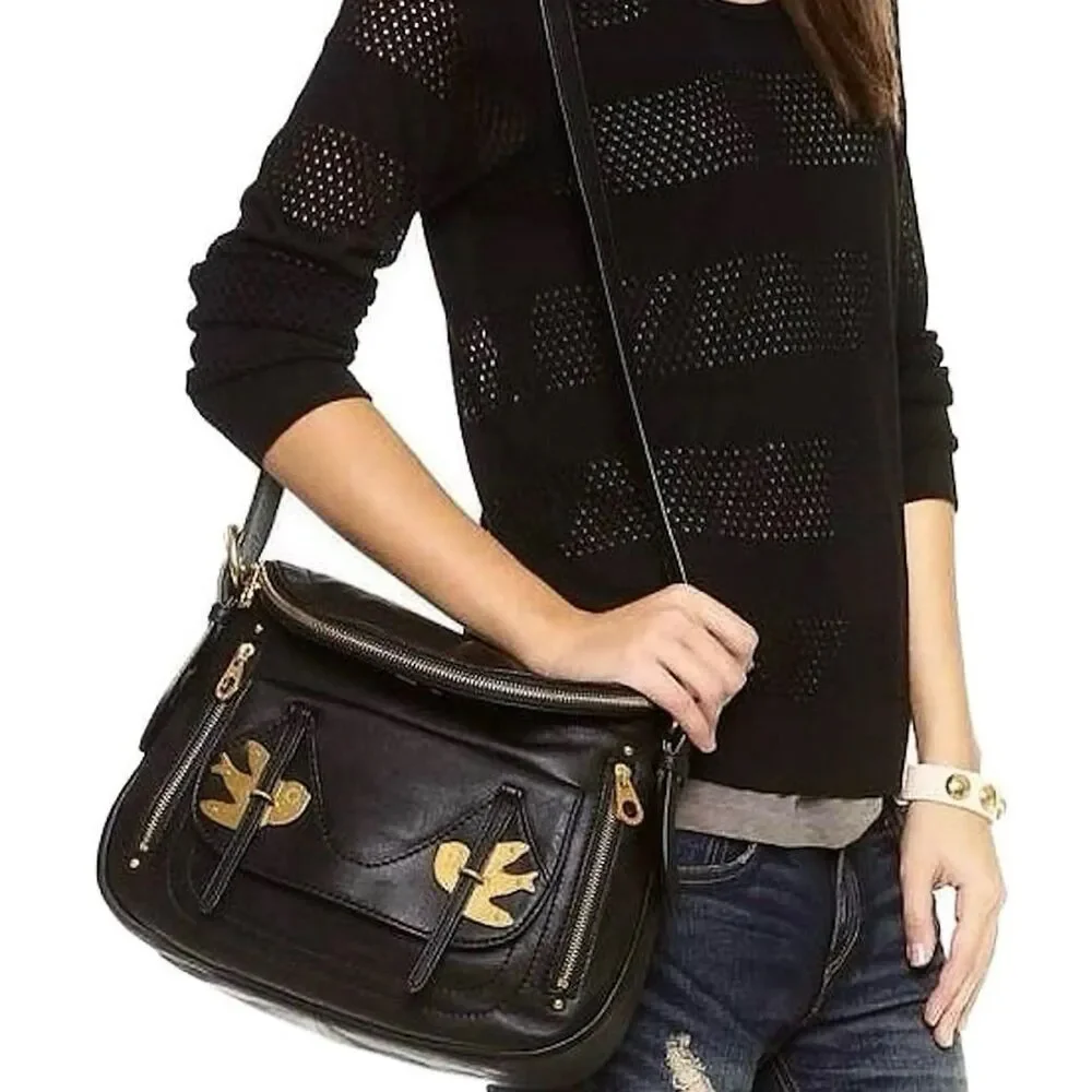 Marc by Marc Jacobs Petal To The Metal Bird Leather Shoulder Bag Black EUC